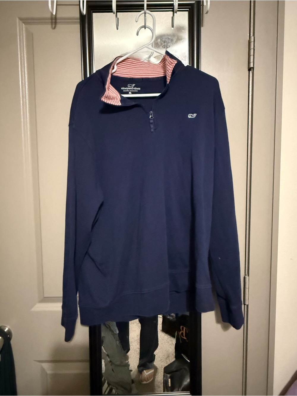 Vineyard Vines Navy Half-Zip Pullover with Pink Striped Collar